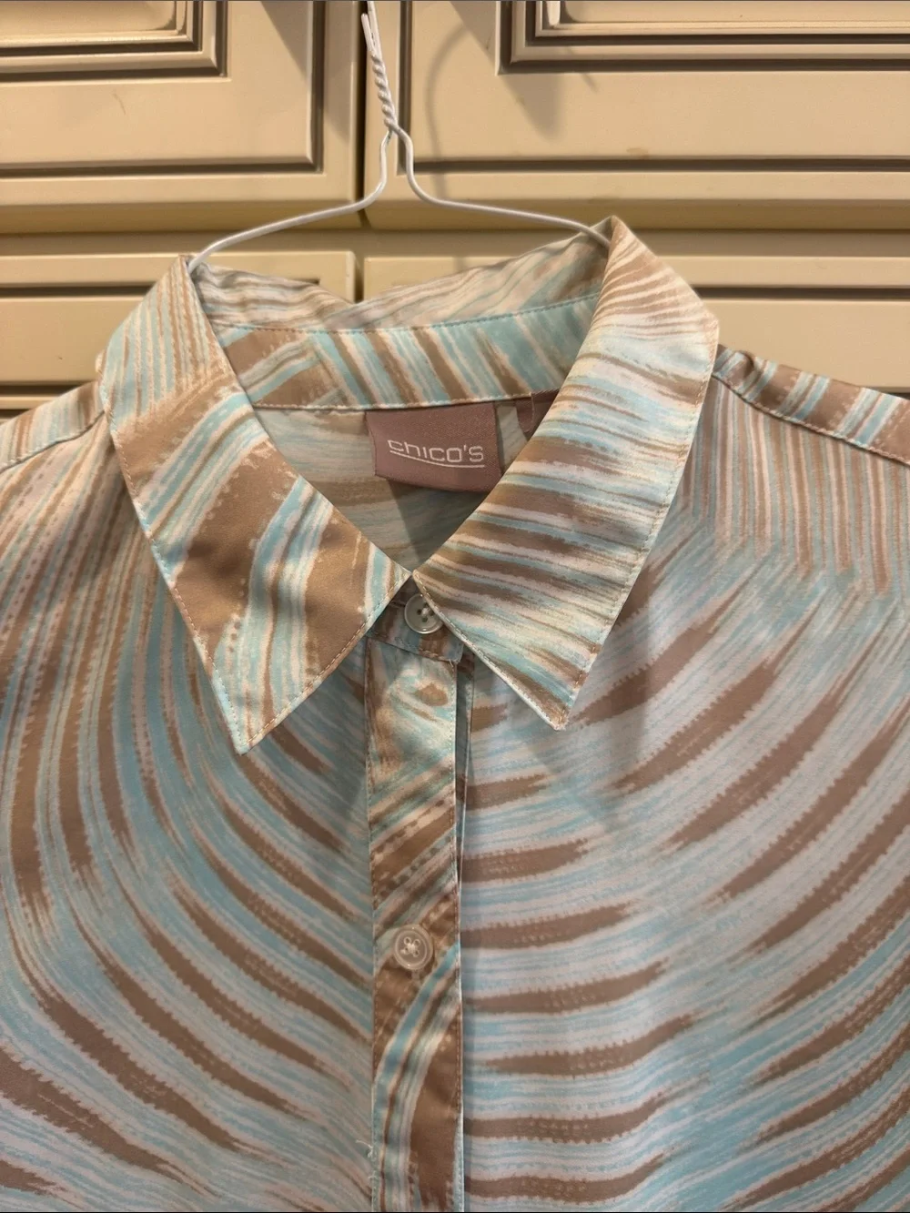 Chico's Aqua & Taupe Swirl-Pattern Button Down Shirt